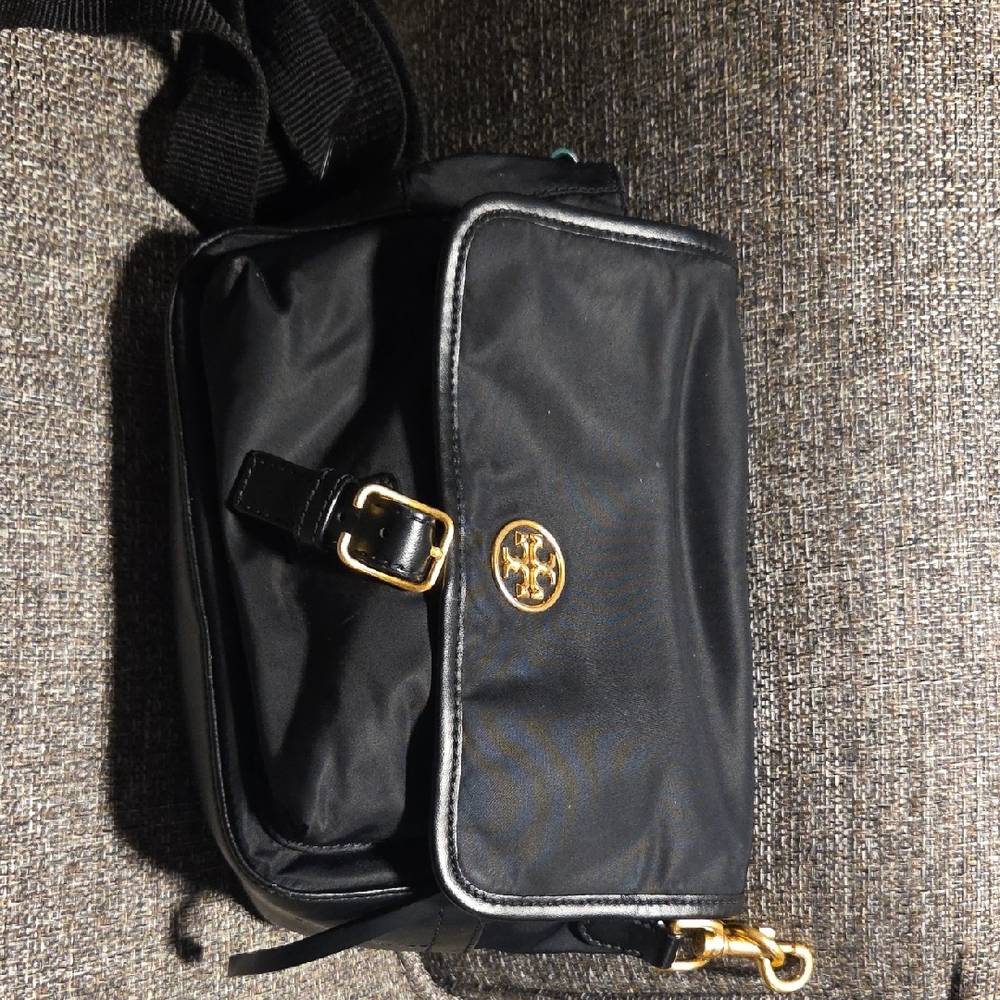 Tory Burch Black Nylon Bag with Gold Accents.